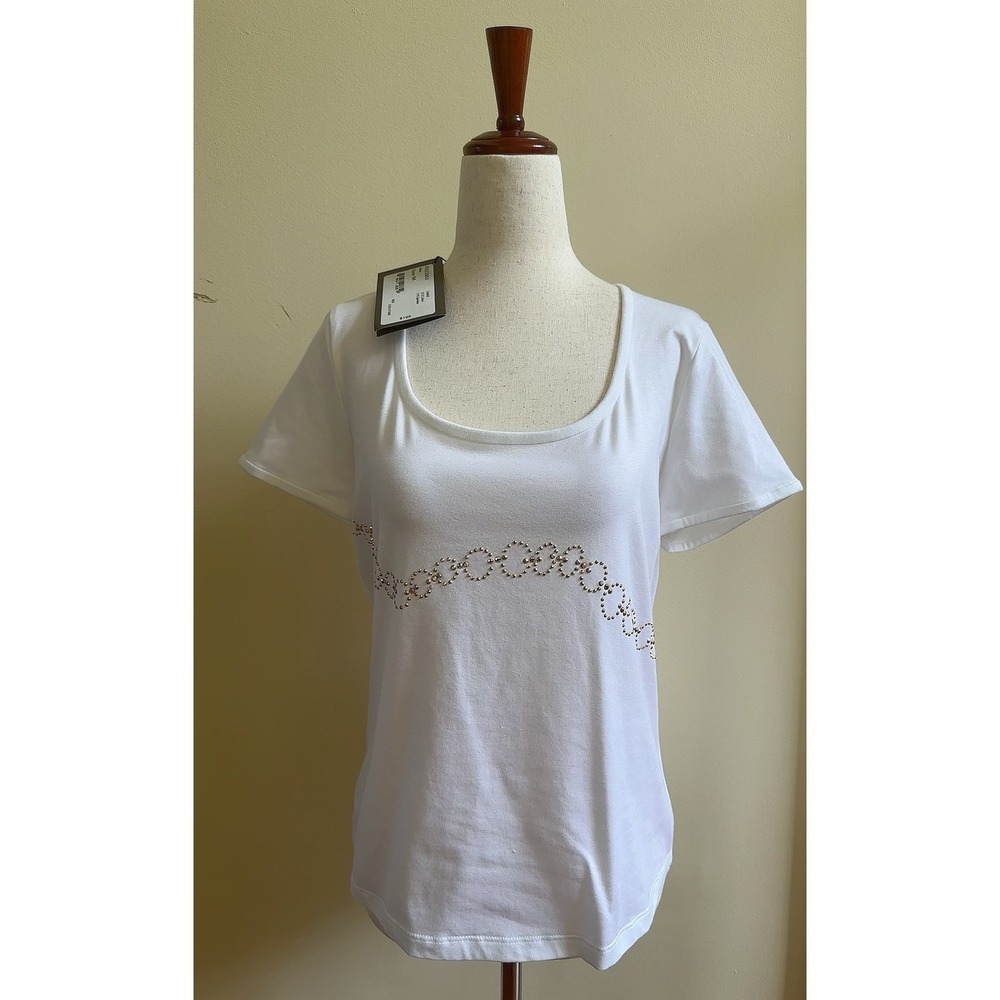 NWT ST.JOHN SPORT by Marie Gray White Logo T-shirt Tee Top Size M $195